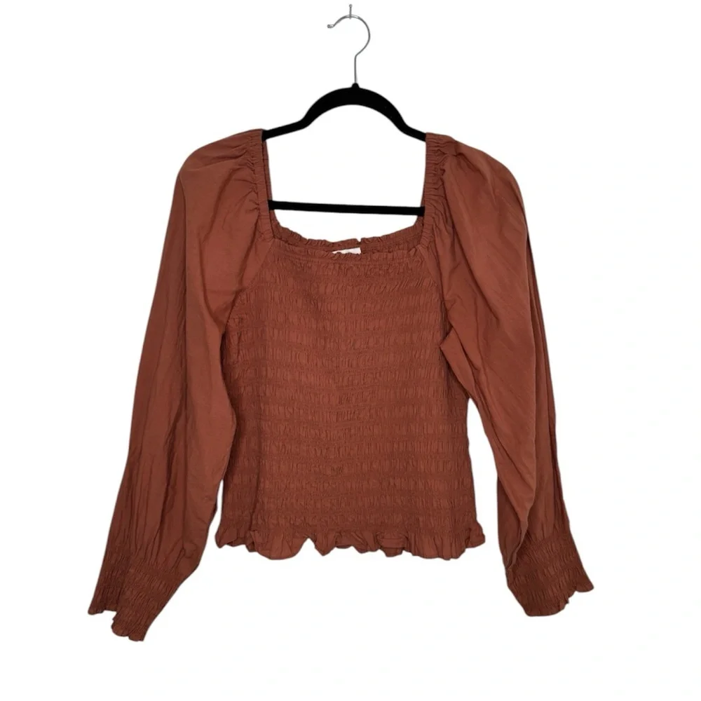 Madewell women's M Lucie bubble-sleeves Smocked poplin top boho neutral cottage - Picture 4 of 10